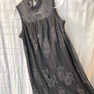 Gray lace sleeveless dress, like new, size Small, button accents